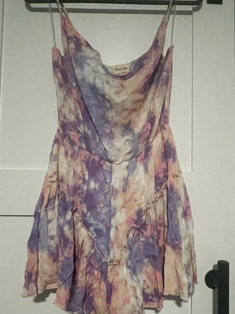 Peach Love California Pastel Tie-Dye Slip Romper in Lavender, Pink and Cream
